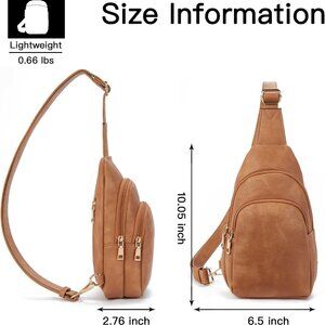 Leather Crossbody Sling Bag Fanny pack Backpack Camel Brown